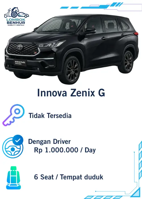 Rent car Sewa Mobil Toyota Innova Zenix G Hitam di Lombok Benhur Mobility Rentals sewa dengan driver harga 1 juta per hari 6 seat